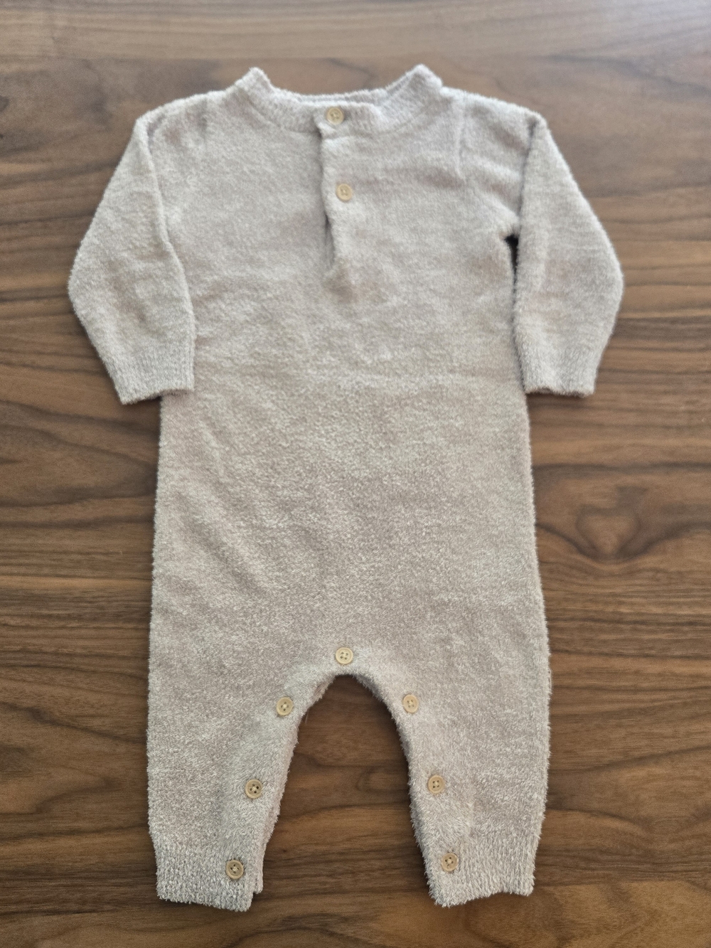 Cozy Fuzzy Knit Long Sleeve Baby Romper Neutral Beige 6M